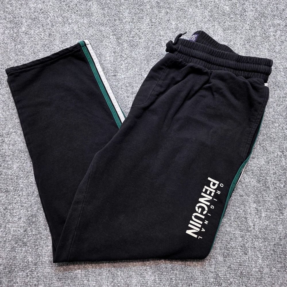 Original Penguin Men's XL Black Side Stripe Track Pants Joggers Logo Print
